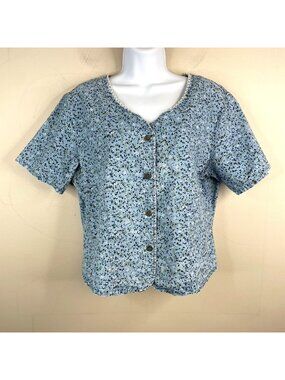 Vintage Top Large Cowgirl Cottage Prairie Linen Blend Floral Button Western 90s